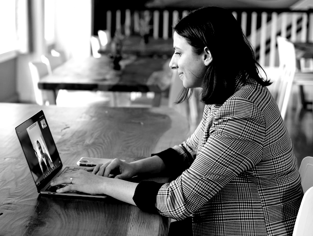 A female founder receiving CFO support on a video call